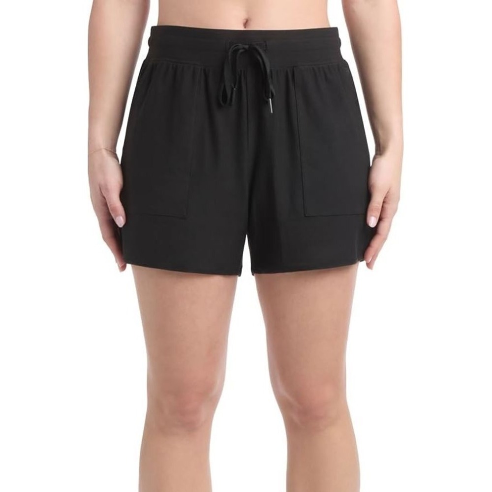 Danskin Women's Elastic Drawstring Waist Reverie Pocket Short in Black Small